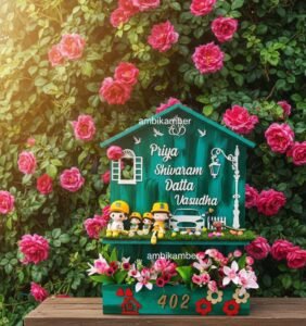 Hut Plate with Planter and Dolls